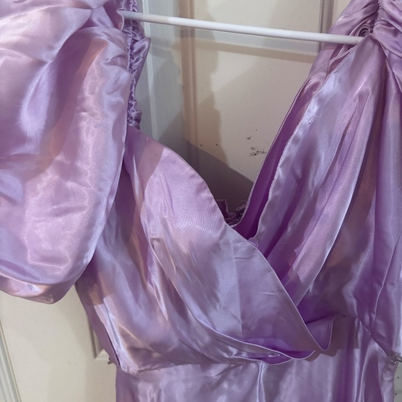 vintage lilac lavender purple silk dress puff sleeve empire waist dress - Picture 2 of 8